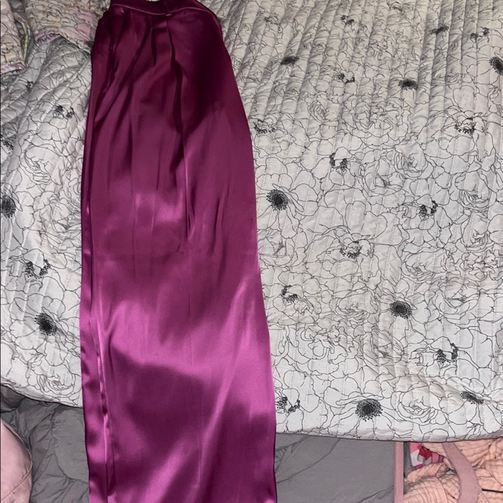 Elegant Satin magenta pants with pleat and elastic  button wait waist
